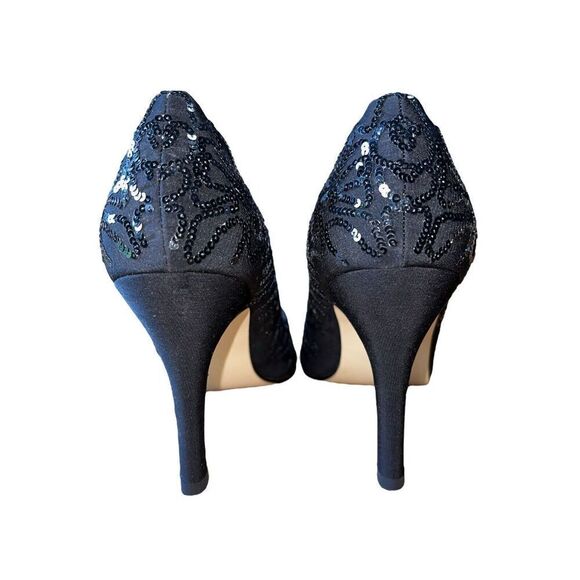 Caparros Nature Black Beaded Peau Peep Toe Heel Size Womens Size 10 GREAT CONDIT - Picture 7 of 13